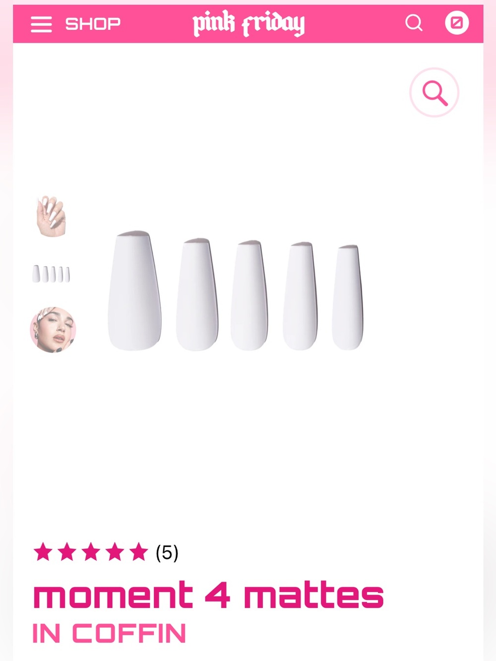 Pink Friday Nails moment 4 mattes in Coffin L
